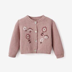 Elegant Baby Flower Cardigan in Dusty Pink cotton